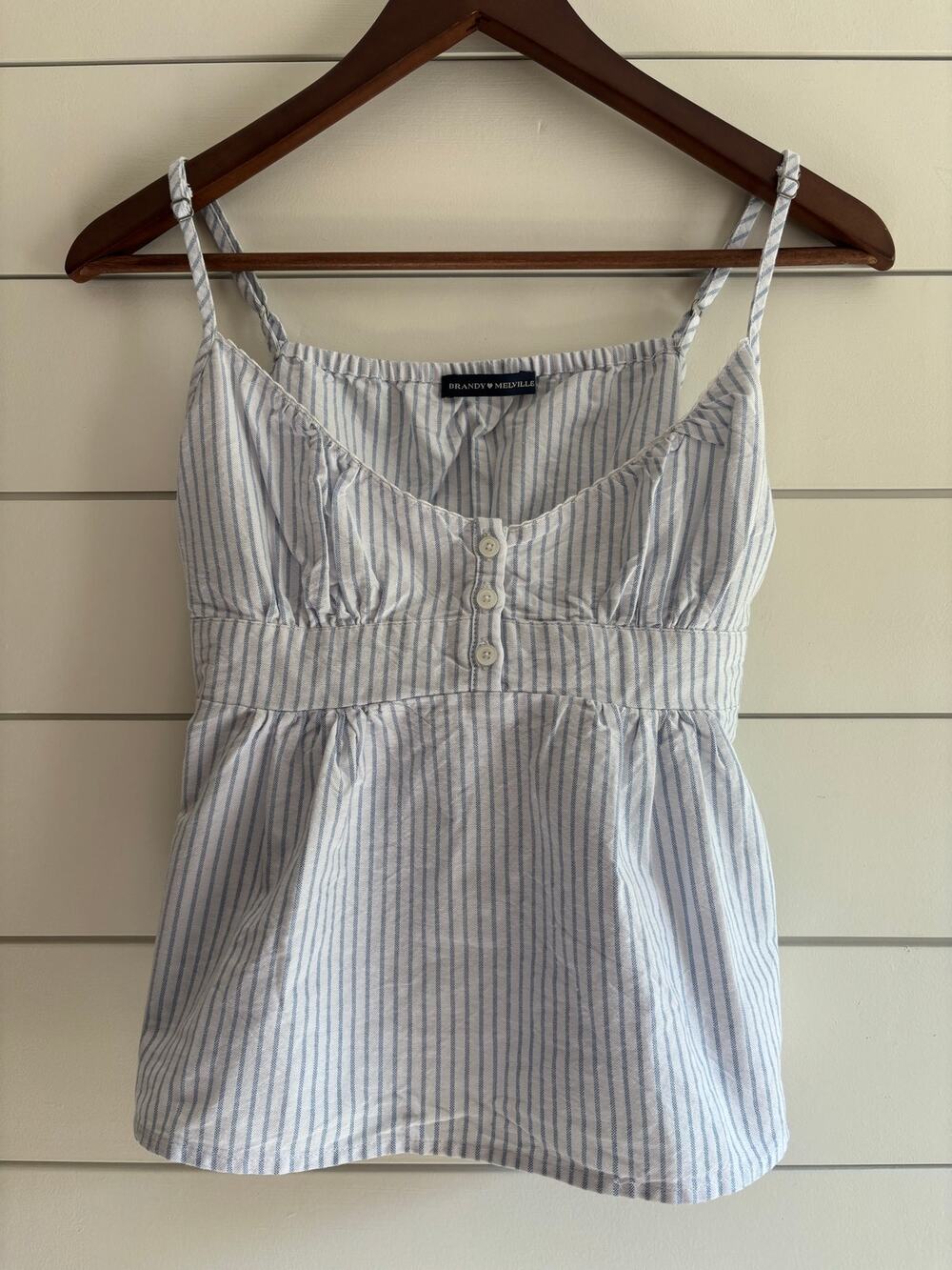 BRANDY MELVILLE Blue & White Stripe Women’s Cami Tank Tie Back Babydoll Waist